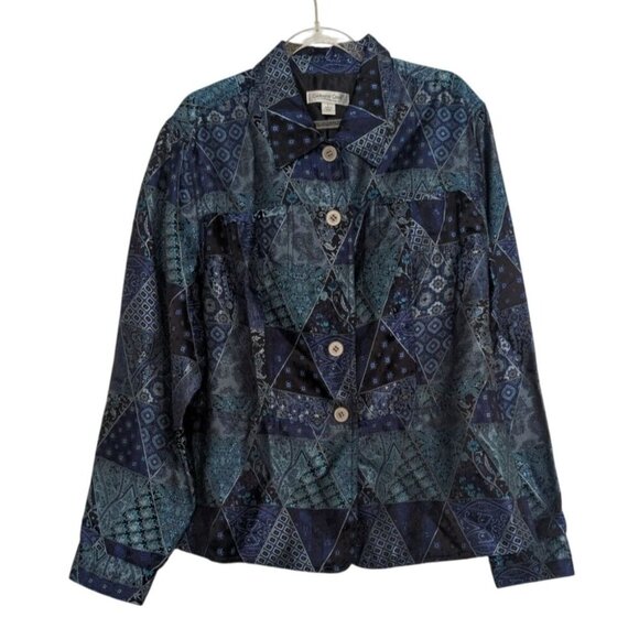 Coldwater Creek Paisley Patchwork Jacket Womens Size Large Blue Artsy Button Up - Picture 1 of 10